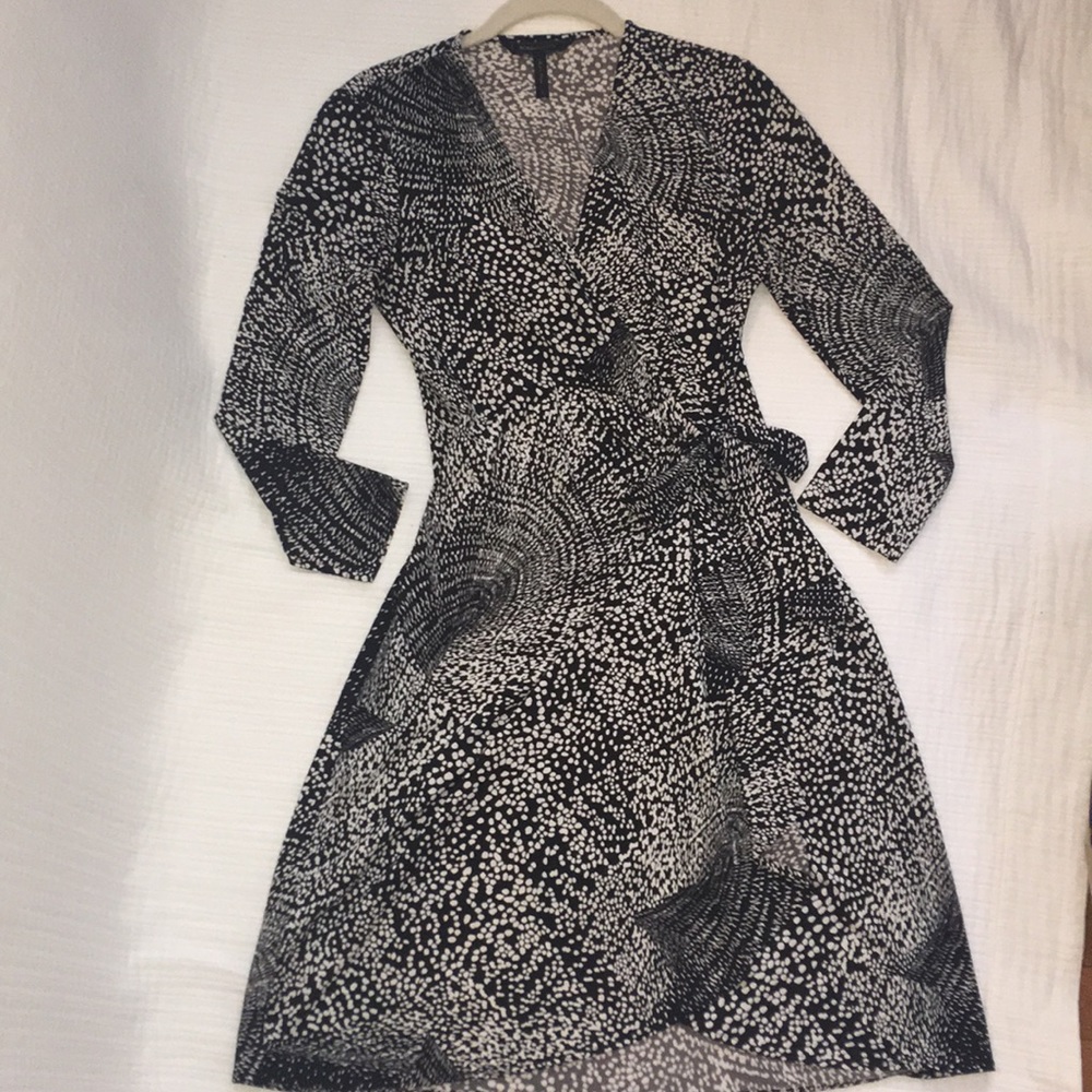 BCBGMaxAzria Black and White Printed Wrap Dress